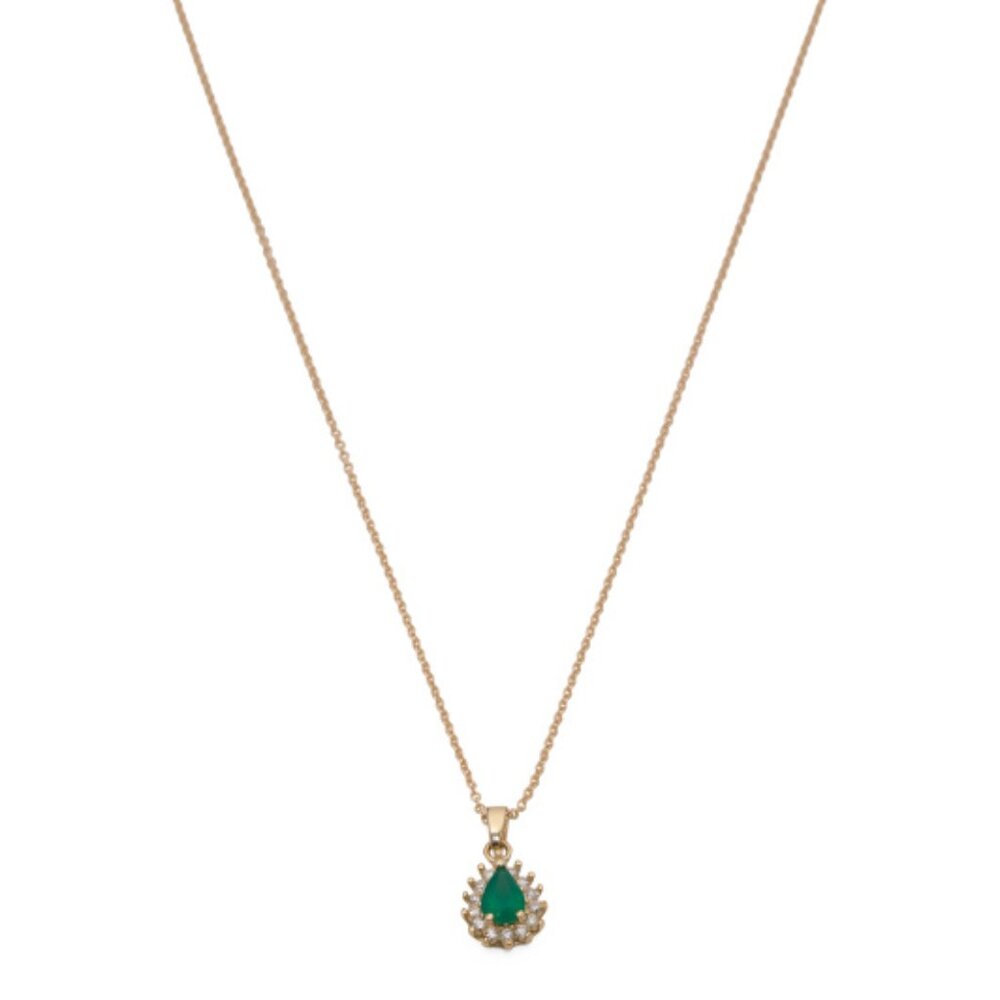 I. REISS  Israel 14kt Gold Green Agate Diamond Pendant Necklace